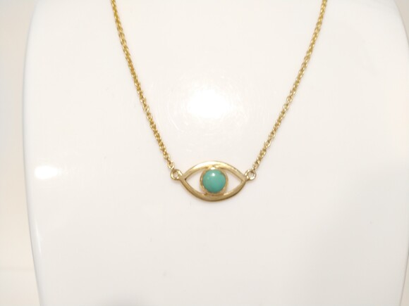 Pura Vida Pendant Necklace Turquoise Evil Eye Dainty Gold Tone 18" Long - Picture 6 of 10